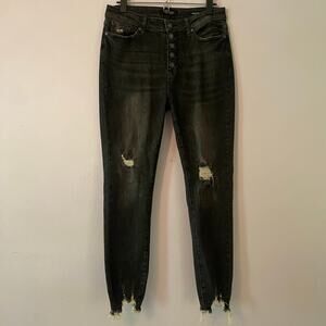 Judy Blue Skinny Fit Button Fly Black Jeans Distressed Women's size 11 / 30